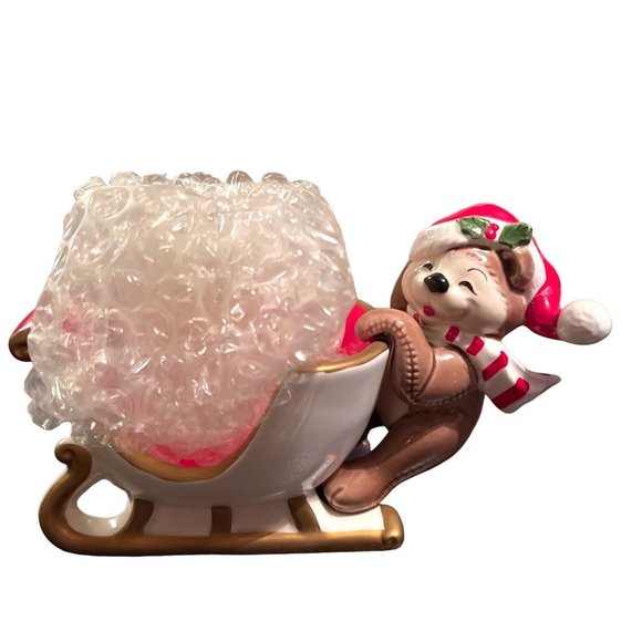 Vtg FITZ AND FLOYD Christmas Teddy Bear Sleigh Candle Holder Dish 27/52 Japan - Picture 3 of 8